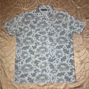 Travis Mathew "I Can Explain" Golf Polo Shirt Grey Floral Print Men’s Size XL